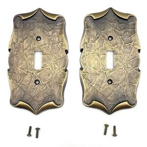 Vintage 1974 Amerock Hammered Brass Toggle Light Switch Cover Plates Set Of 2